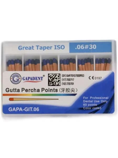 Гуттаперчевые штифты конусность 6 №30 (60ШТ), GAPA (3шт)