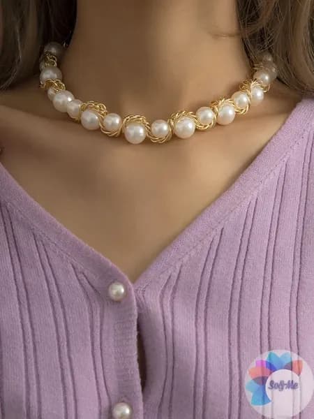 Нежное женственное колье из жемчуга чокер жемчужный
