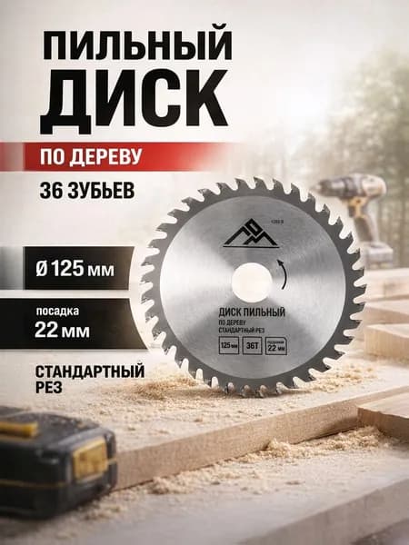 Диск пильный 125 мм по дереву, 36 зубьев, стандартный рез