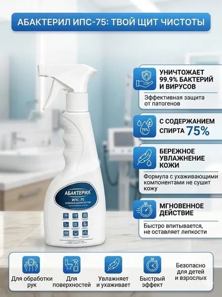 Спирт 75% изопропиловый спрей ИПС-75 дезинфицирующий