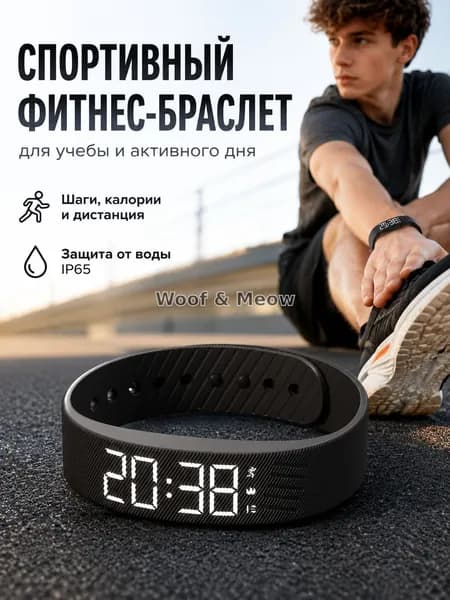 Смарт-часы фитнес-браслет, 20mm, Чёрный, USB-зарядка (водонепроницаемый / будильник / отображение даты)