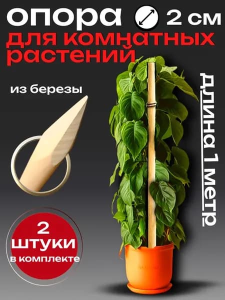 Опора для комнатных растений деревянная 1 метр D 20 мм 2 шт