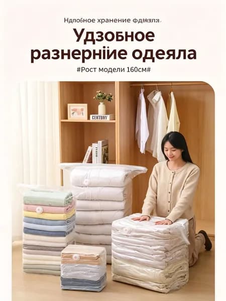 Вакуумные пакеты для сжатия без насоса, для одежды и одеял, маленький размер 50 70 32 см, 1 шт