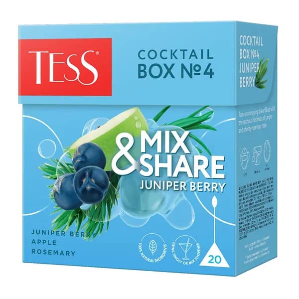 Чай в пирамидках травяной TESS MIX&SHARE JUNIPER BERRY Сocktail Box № 4 (Коктейль Бокс № 4 Можжевельник) 20 шт