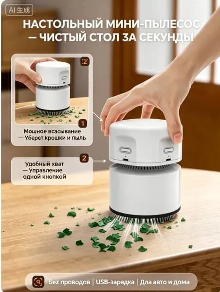 Мини-пылесос настольный, беспроводной ручной очиститель-DeskVac, аккумуляторный для уборки стола клавиатуры офиса дома и автомобиля