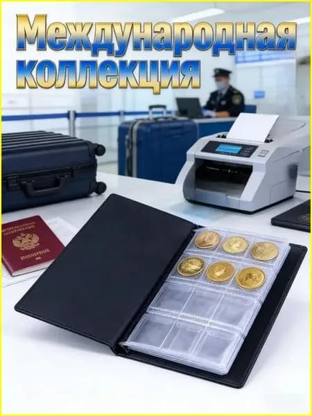 Универсальный альбом для коллекционных монет, 120 прозрачных отделений, поставляемый в количестве 1 штуки, считается премиумаксессуаром.