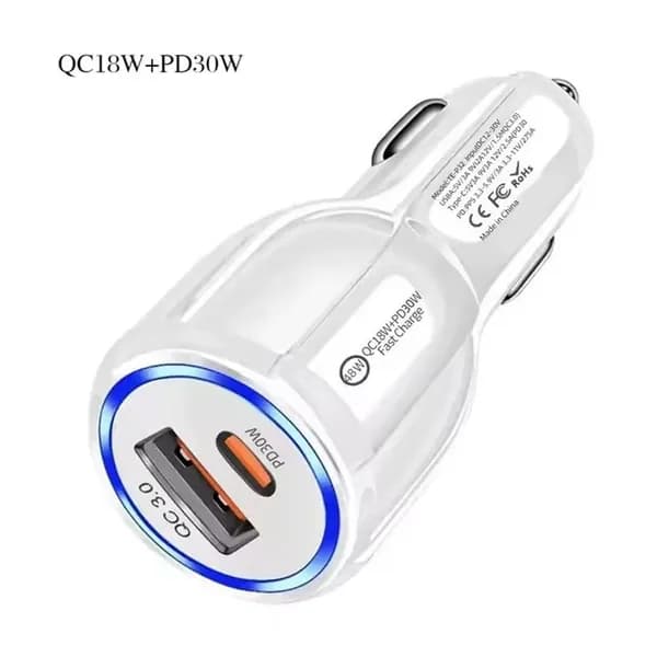 Автомобильное зарядное устройство с USB-A и Type-C, 48 Вт, QC3.0 PD3.0, с синим светодиодом для прикуривателя