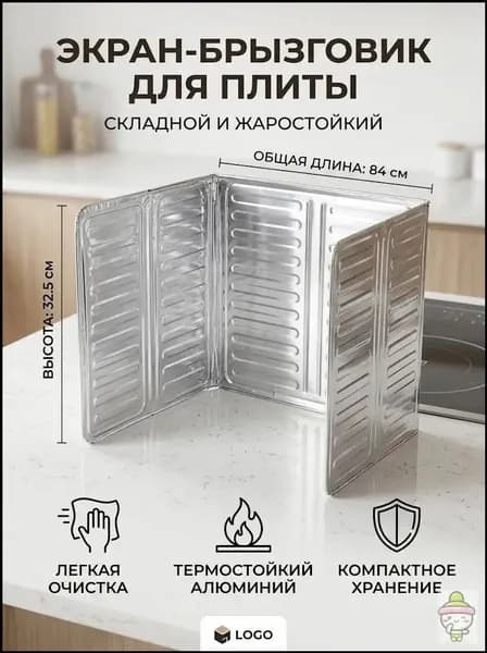 Защитный экран от брызг на плиту, 1 шт