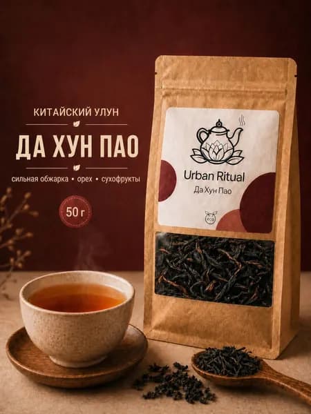 Чай Да Хун Пао улун листовой 50 г, китайский оолонг, крупнолистовой чай, насыщенный вкус, ореховые и дымные ноты, без горечи, бодрящий чай, альтернатива кофе, Urban Ritual