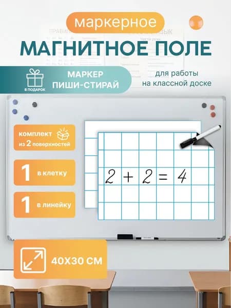 Магнитная разлиновка 40х30см для школьной доски: клетка/линейка