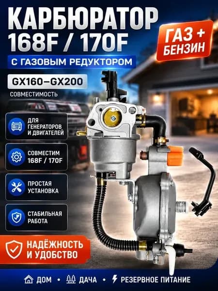 Карбюратор с газовым редуктором 168f 170f (GX160-GX200)