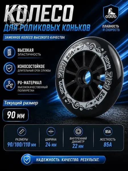 Колеса для роликовых коньков 90/100/110 мм, PU, 85A
