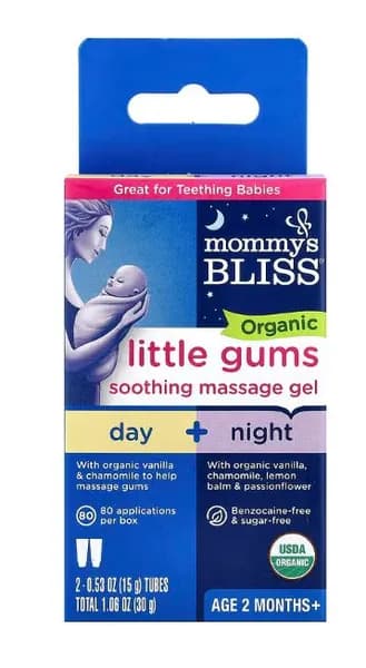 Mommy's Bliss, органический успокаивающий гель для дёсен для малышей, дневной/ночной, от 2 месяцев, 2 тюбика по 15 г