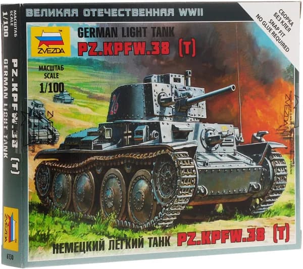 Сборная модель танка Немецкий лёгкий танк Pz.38(t) Звезда Арт.6130 Масштаб 1/100 (5,7 см)