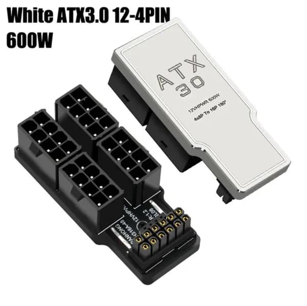 Адаптер/Переходник с 12VHPWR PCie 5.0 на 4х АТХ 8pin, угловой адаптер 180 градусов серебристый RVS алюминиевый