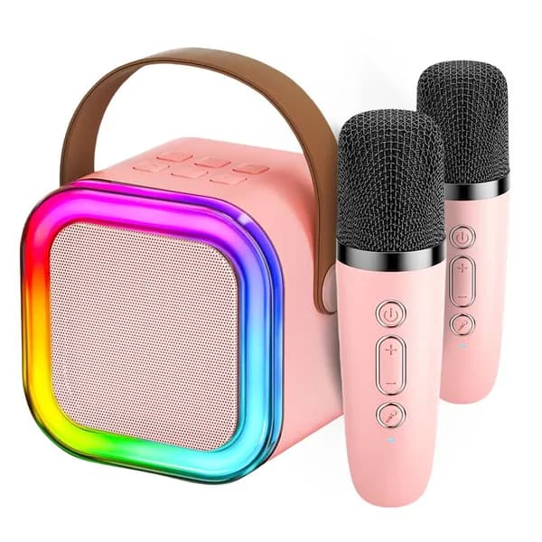 Портативная колонка K12 с двумя микрофонами, розовая, Bluetooth 5.3, RGB-подсветка