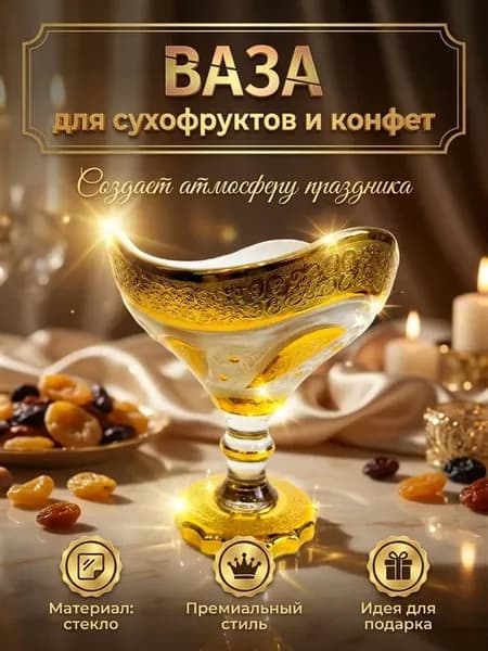 Ваза конфетница золотая подарочная для сервировки