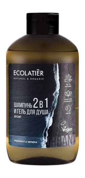 ECOLATIER Гель для душа и шампунь 2 в 1 грейпфрут & вербена мужской, 600 мл
