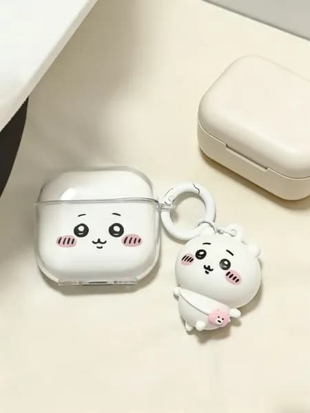 Прозрачный чехол для AirPods 1/2/3, AirPods Pro 1/2 с милым персонажем Чиикава и брелоком, противоударный