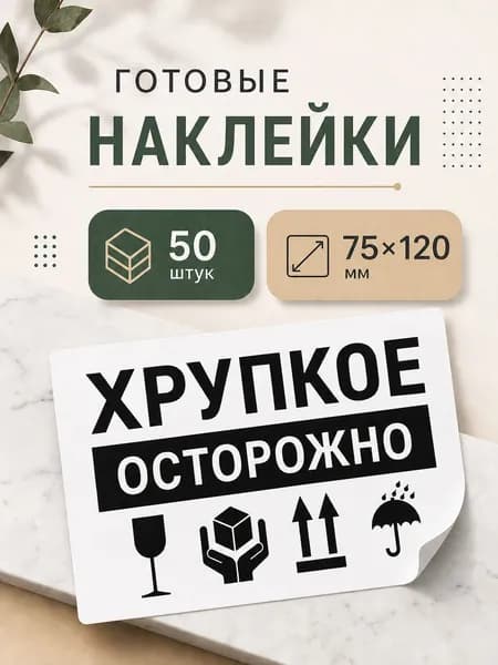 Наклейки Осторожно Хрупкое 75х120 50шт