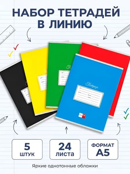Тетрадь 24 листа в линию набор 5 штук "Интенсив"