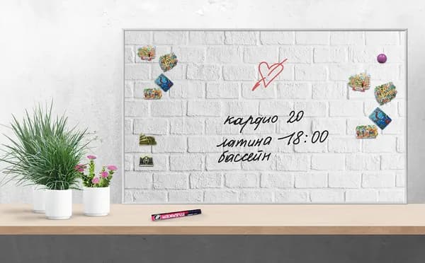 Доска настенная магнитно-маркерная, 80х50 см, АртБорд, "Белый кирпич"