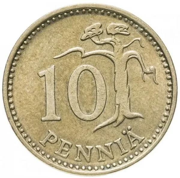 Монета Финляндия 10 пенни 1963-1981 год. Дерево