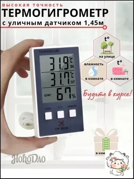 Термометр CX201A с выносным (уличным внешним) датчиком гиг