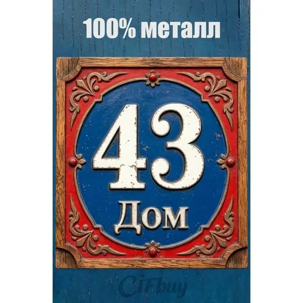 Табличка с номером дома 43 Классический цвет, металл, 20х20 см.