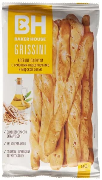 Хлебные палочки Grissini подсолнечник и морская соль 80г