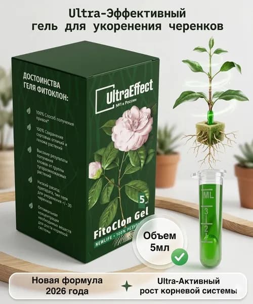 Фитоклон Гель укоренитель UltraEffect NewLife 5мл Для комнатных растений и цветов, садовых, овощных культур; для: клонирования, укоренения, черенкования, размножения, стимуляции корнеобразования