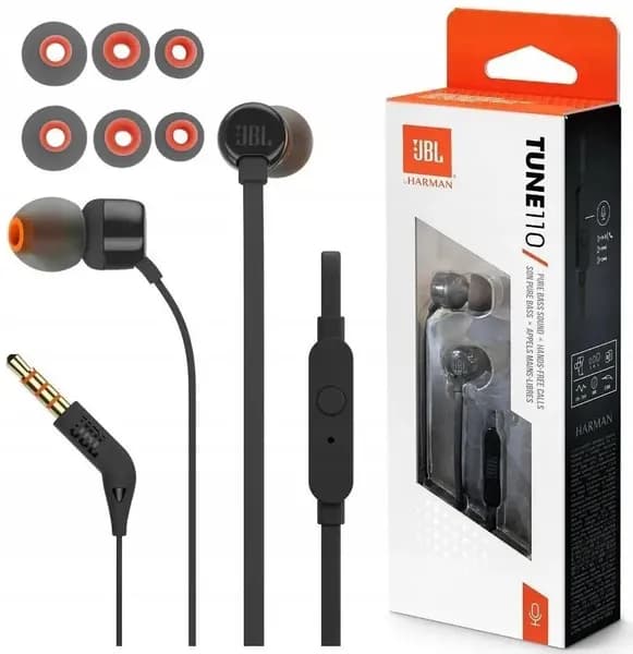 Наушники проводные с микрофоном JBL Tune 110, 3.5 мм, черный