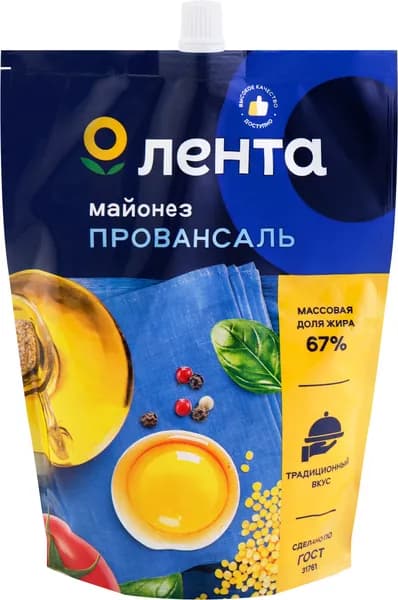 Майонез ЛЕНТА Провансаль классический 67%, 700мл / Соус