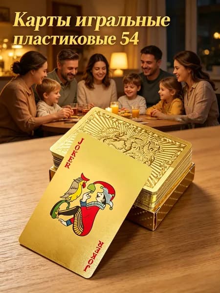 средство для аквариума чистая вода/Игральные карты 100% пластик "золотой" 54 шт , Сувенирные карты с голографическими узорами, тактильно приятные на