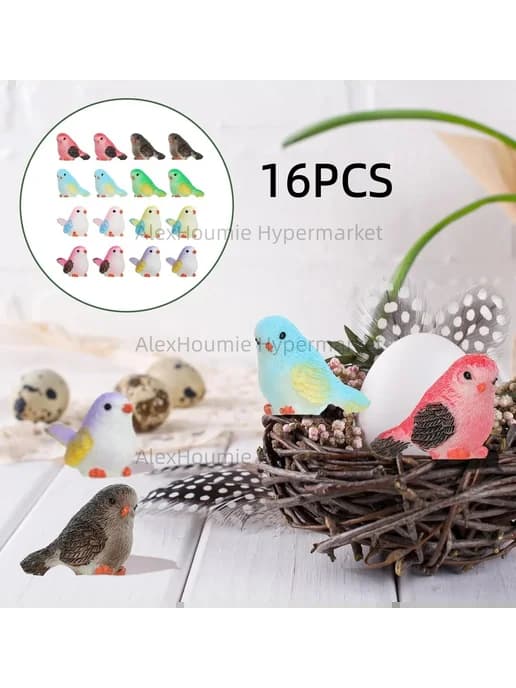 Миниатюрные фигурки птиц из смолы 16 шт