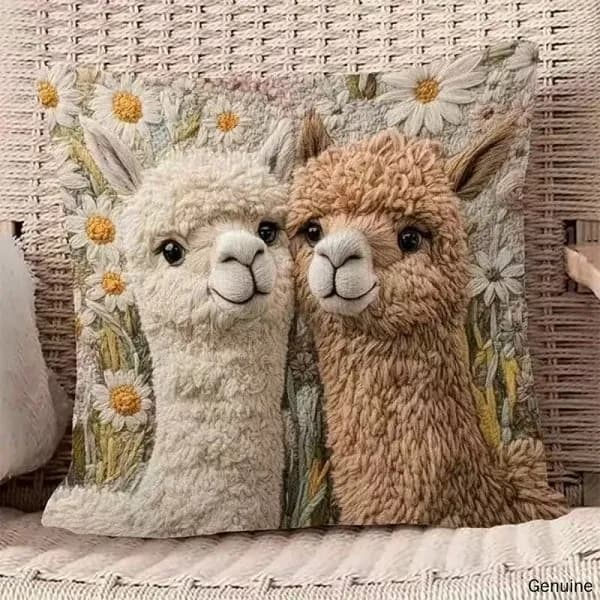 Наволочка 45x45 см 1 шт лён, коричневый, слоновая кость животные