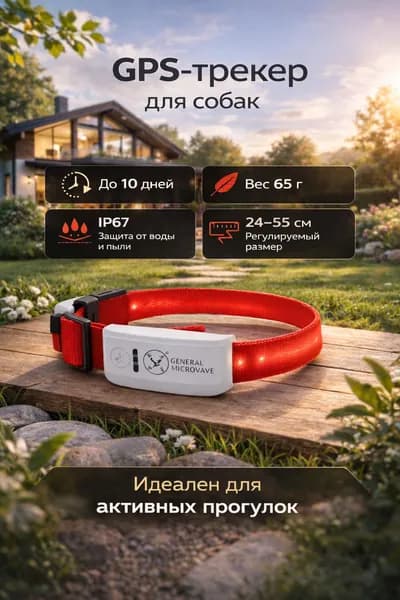 GPS/GSM трекер для собак и кошек 909 с LED-ошейником 2455 см, до 10 дней работы, IP67, 65 г, морозостойкий
