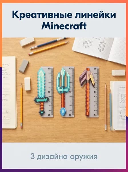 Линейка Minecraft, пиксельное оружие, прочный акрил для школьников
