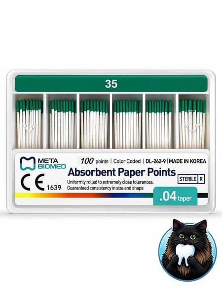 Штифты Бумажные конус 04 №35 Meta Biomed, 100 шт. абсорбирующие Absorbent Paper Points