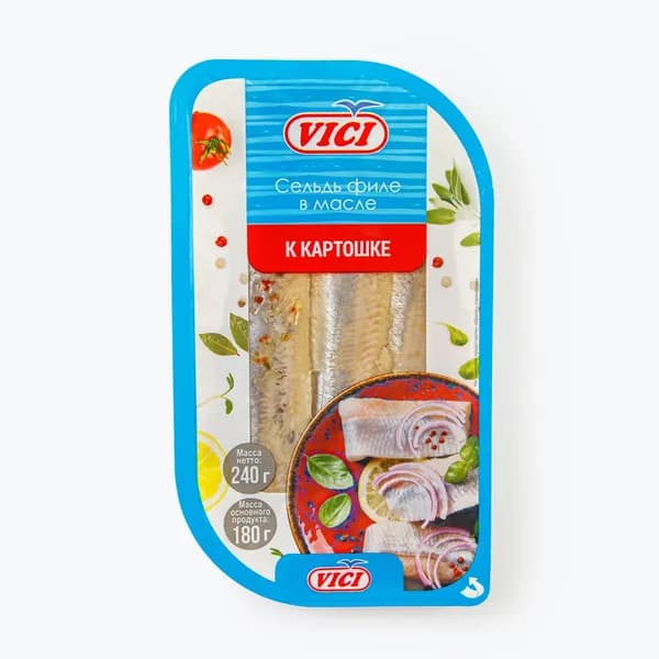 Сельдь в масле К картошке, филе 240 г, VICI