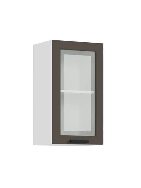 Кухонный модуль навесной, шкаф Оптима со стеклом, с полками, 40х31.5х71.6 см, Холст вулкан / Стекло