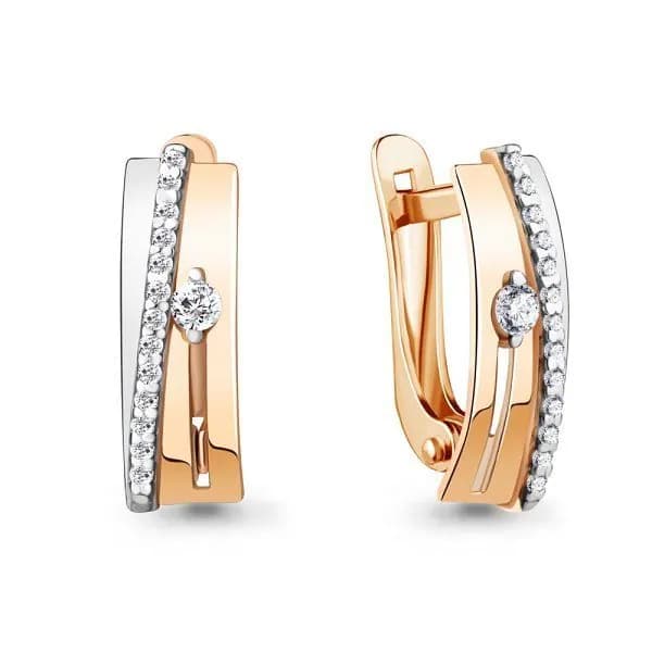 Серьги из красного золота 375 пробы с фианитами / 14*4 мм
