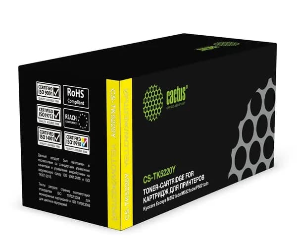 Картридж лазерный Cactus CS-TK5220Y (TK-5220Y/1T02R9ANL1), желтый, 1200 страниц, совместимый, для Kyocera Ecosys M5521cdn/M5521cdw/P5021cdn/P5021cdw