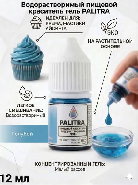 Пищевой краситель PALITRA гель водорастворимый Голубой 12мл 17гр