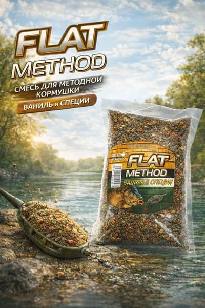 Прикормка для рыбалки Flat Method Ваниль Специи Zil Fish, методная смесь