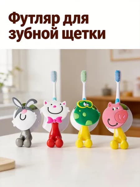 Набор из 4 мультяшных пластиковых держателей для зубных щеток с присосками для домашнего использования