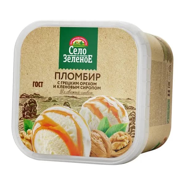 Мороженое Село Зеленое пломбир с грецким орехом и кленовым сиропом 450г