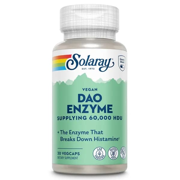 SOLARAY DAO Enzyme - Пищеварительный фермент для расщепления гистамина - 30 порций, 30 вегетарианских капсул