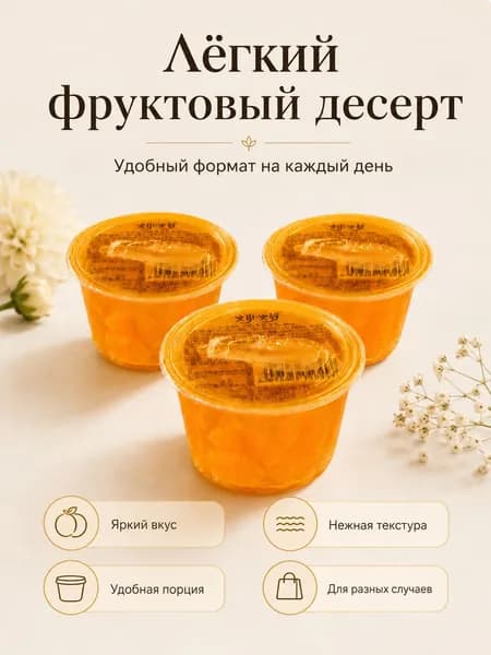 Фруктовое желе с натуральными кусочками плодов в стаканах