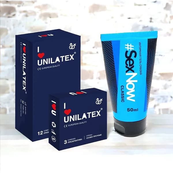 Презервативы Unilatex Extra Strong ультра прочные 15 шт + интимная гель смазка, лубрикант для секса SexNow Classic на водной основе 50 мл